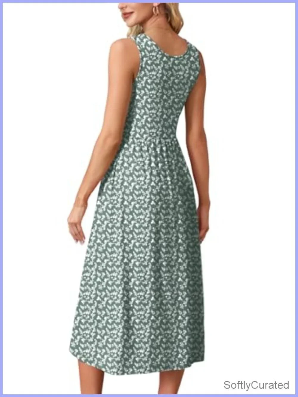 Flowy Scoop Neck Sleeveless Midi Dress with Pockets